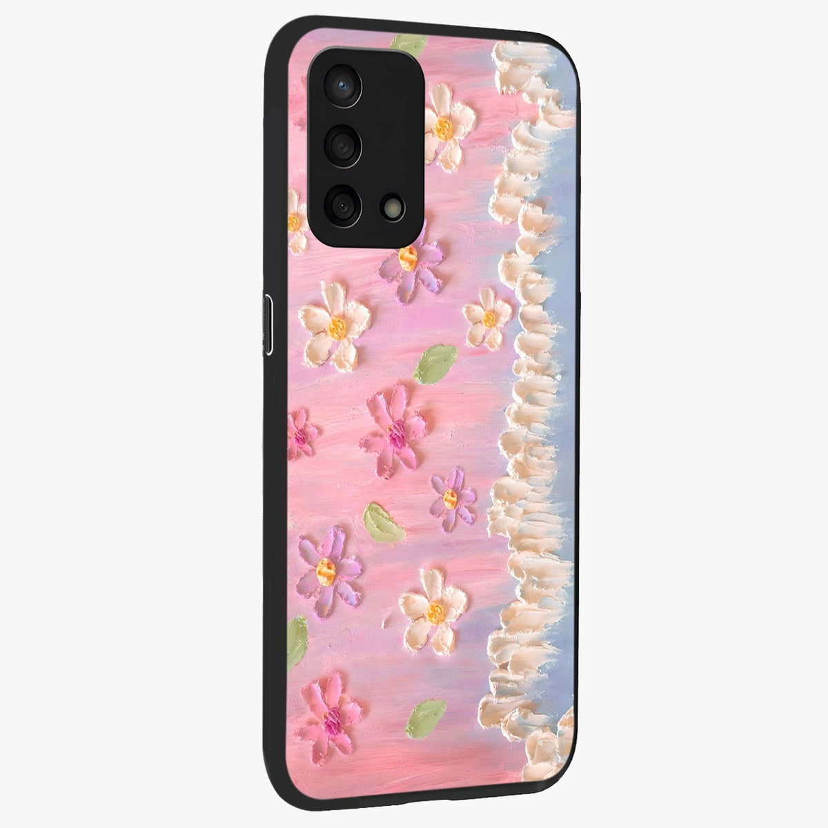 Dreamy Painted Garden Glass Case upright view showcasing vibrant floral garden artwork with artistic nature theme.