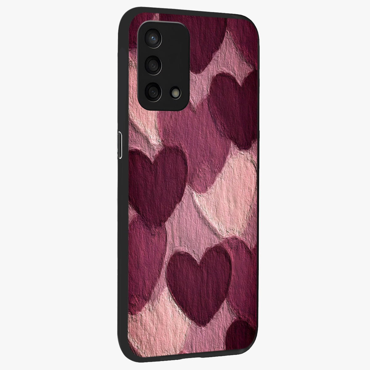 Layered Paper Hearts Glass Case upright view showcasing decorative layered heart artwork with sweet love theme.