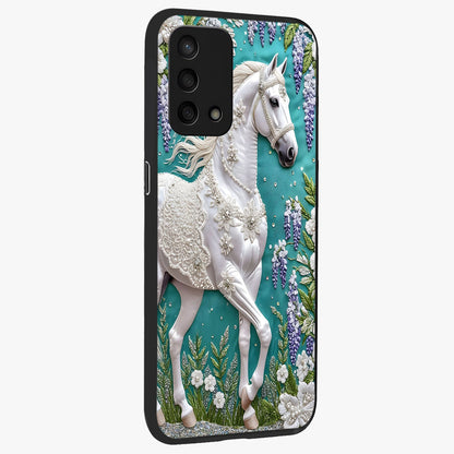 Majestic Floral Stallion Glass Case upright view showcasing dramatic horse artwork with decorative floral theme.