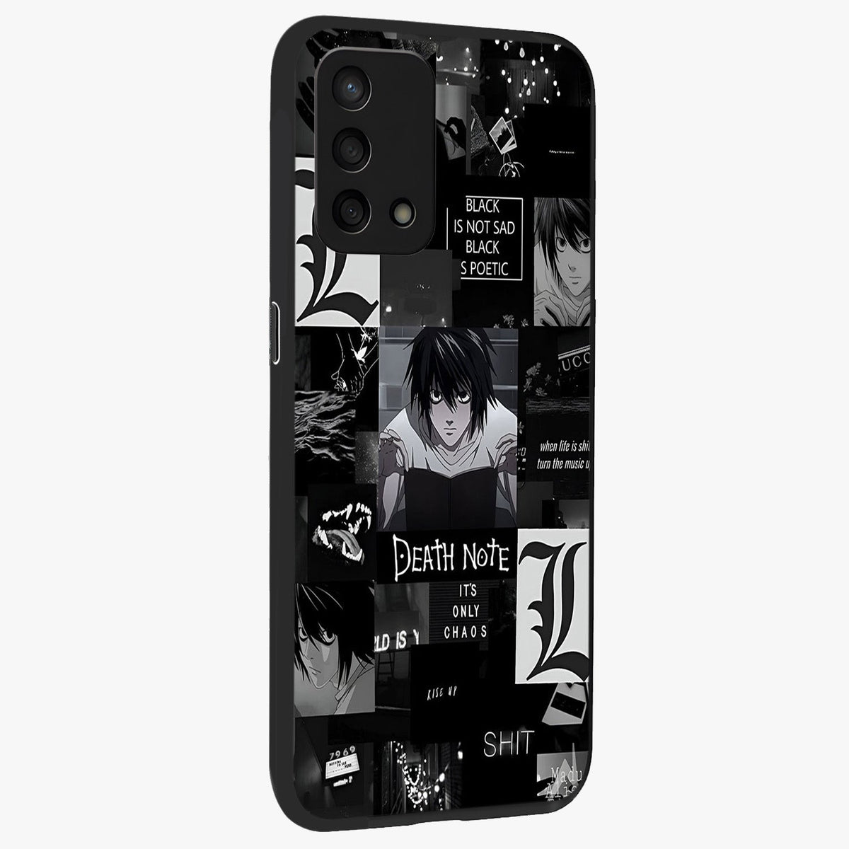 Midnight Chaos Mind Glass Case upright view showcasing expressive abstract artwork with bold dark theme.
