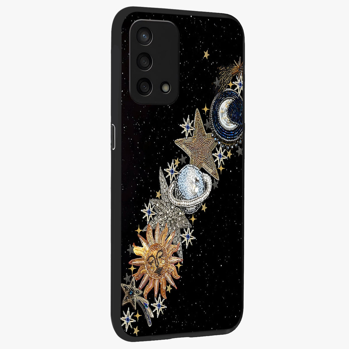 Pearls Universe Object Glass Case upright view showcasing decorative pearl themed artwork with cosmic elegance.
