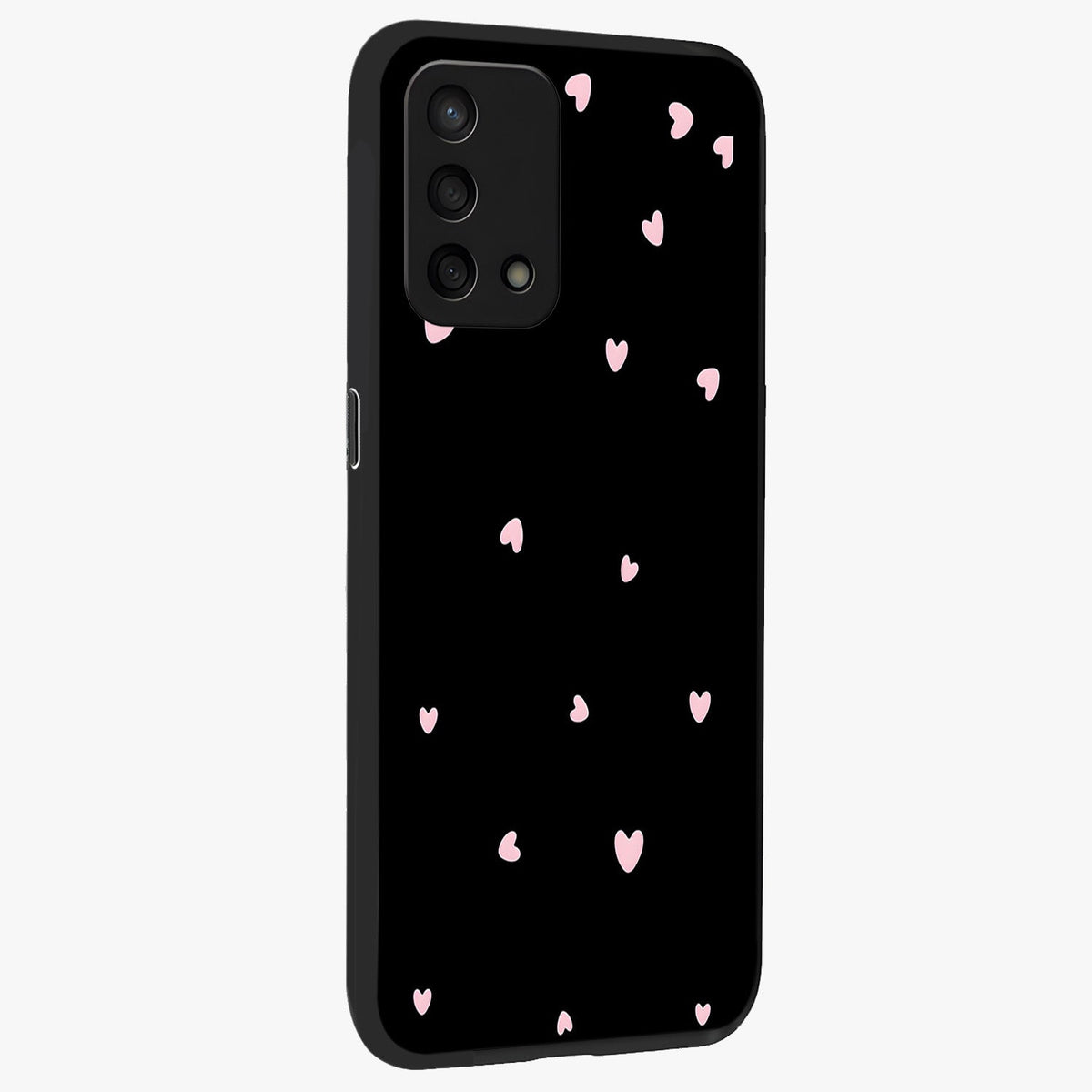 Pink Love Drops Glass Case upright view showcasing charming heart drop artwork with romantic playful theme.