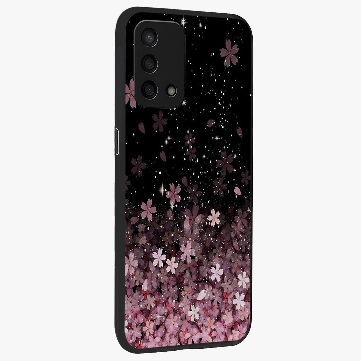 Small Starry Flowers Glass Case upright view showcasing charming floral artwork with dreamy starry theme.