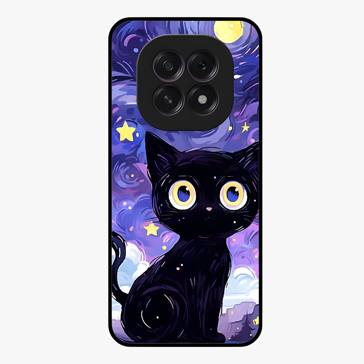 Abstract Cat Art Glass Case showing flat back view with artistic cat illustration and glossy glass finish.