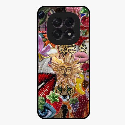 Beaded Fashion Jungle Glass Case showing flat back view with vibrant jungle inspired bead artwork and glossy glass finish.