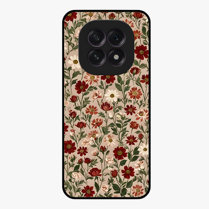 Biege Flower With Leaf Glass Case showing flat back view with soft beige floral artwork and glossy glass finish.