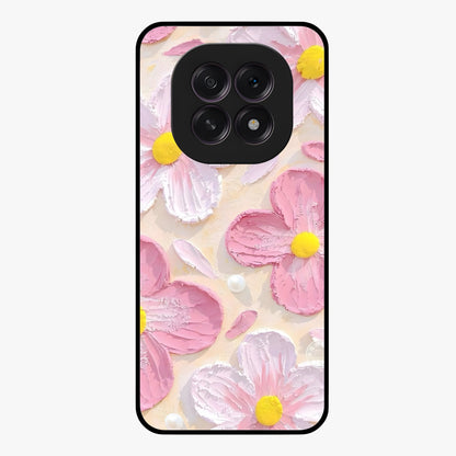 Blush Bloom Texture Glass Case showing flat back view with soft blush floral texture artwork and glossy glass finish.