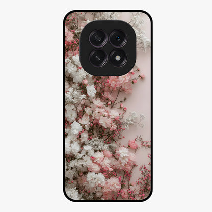 Blush Blossom Cloud Glass Case showing flat back view with dreamy blush cloud blossom artwork and glossy glass finish.