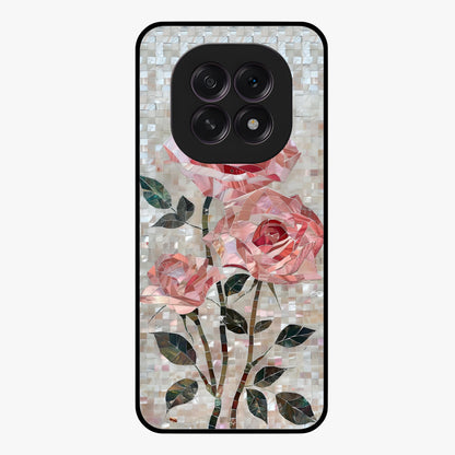Blush Mosaic Bloom Glass Case showing flat back view with mosaic floral bloom artwork and glossy glass finish.