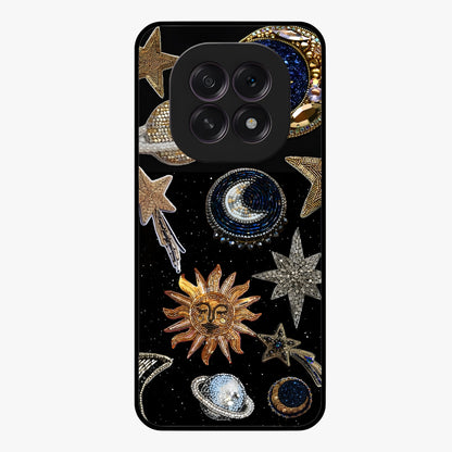 Celestial Gem Constellations Glass Case showing flat back view with sparkling constellation artwork and glossy glass finish.