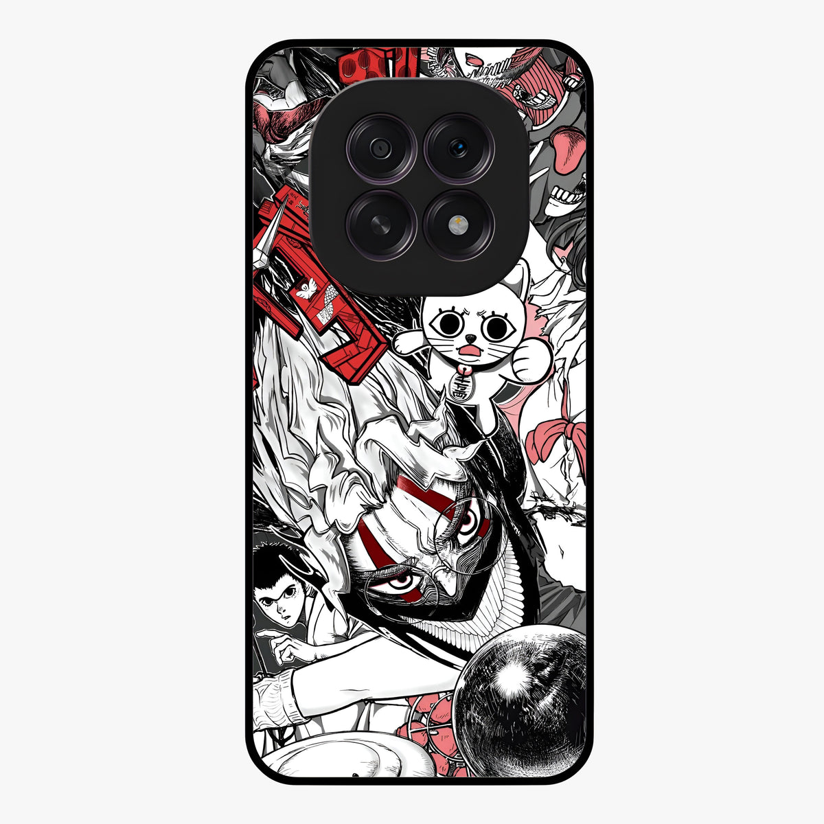 Crimson Chaos Panel Glass Case showing flat back view with bold crimson abstract artwork and glossy glass finish.