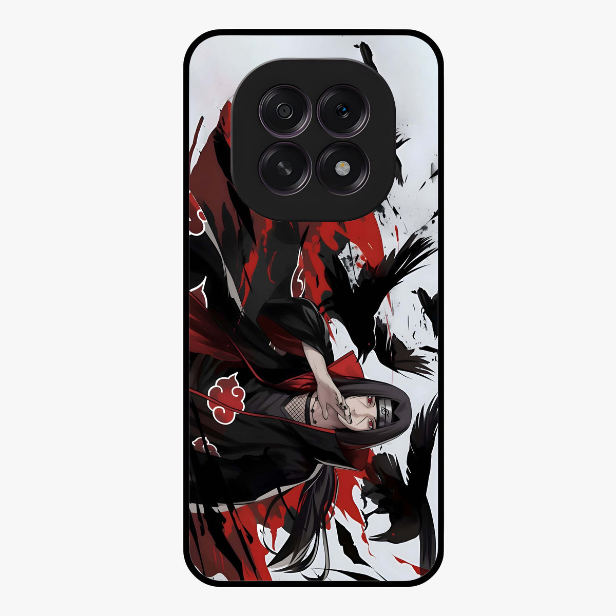 Crimson Crow Illusion Glass Case showing flat back view with artistic crow illusion artwork and glossy glass finish.