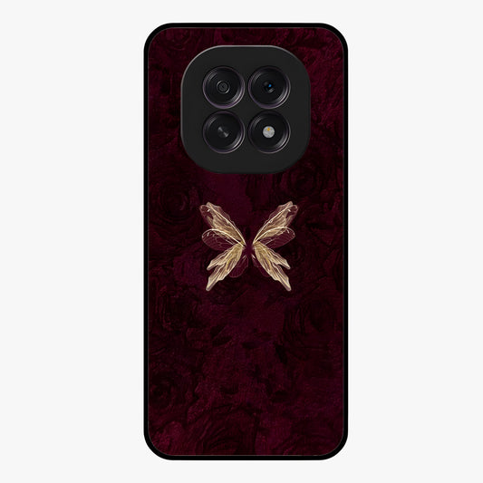 Crimson Fade Butterfly Glass Case showing flat back view with fading butterfly artwork and glossy glass finish.