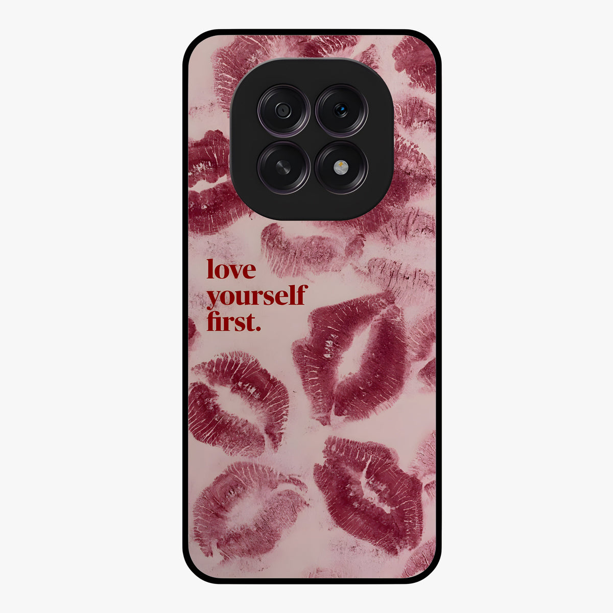 Crimson Kiss Love Glass Case showing flat back view with romantic crimson themed artwork and glossy glass finish.