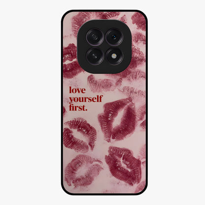 Crimson Kiss Love Glass Case showing flat back view with romantic crimson themed artwork and glossy glass finish.