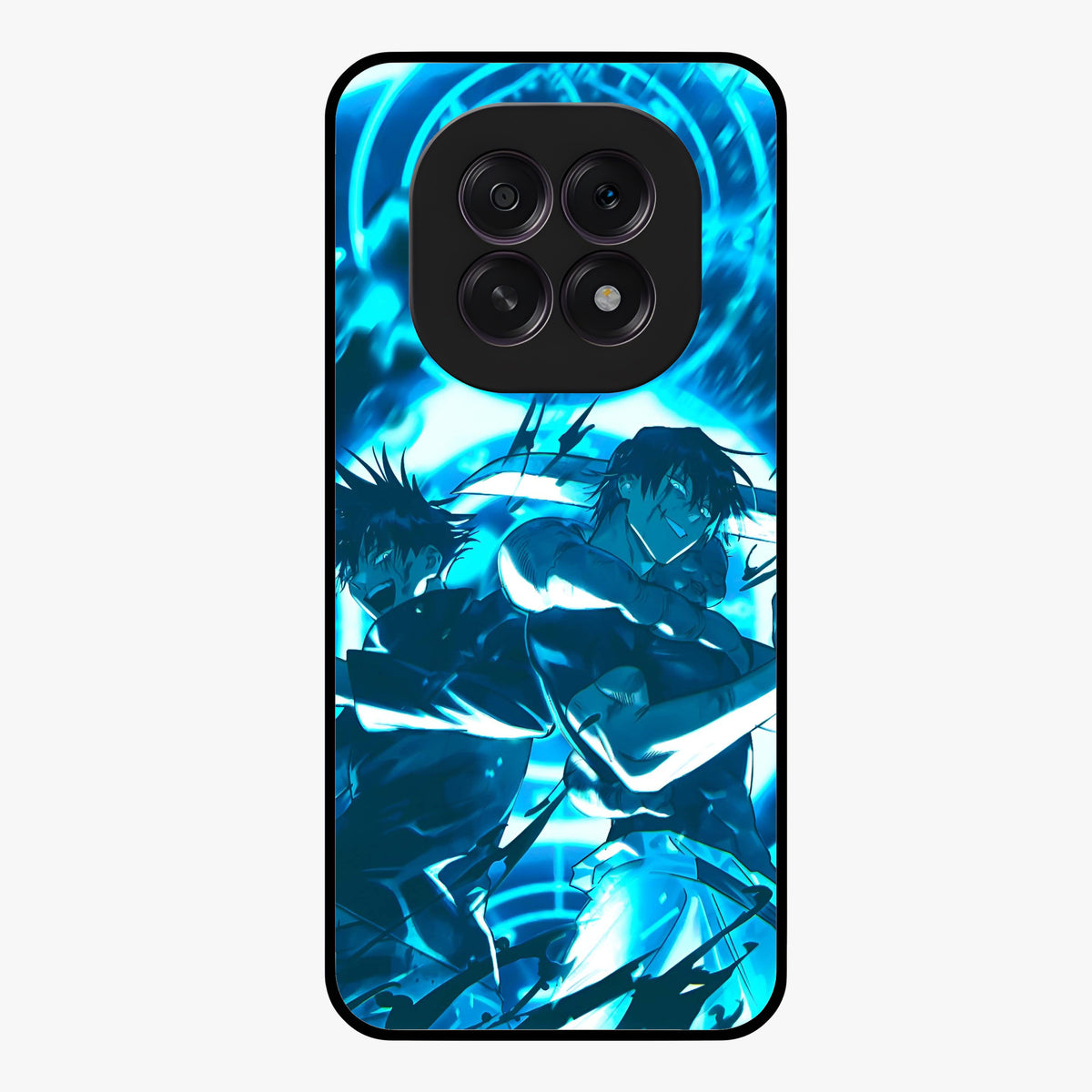 Cursed Energy Clash Glass Case showing flat back view with intense cursed energy artwork and glossy glass finish.