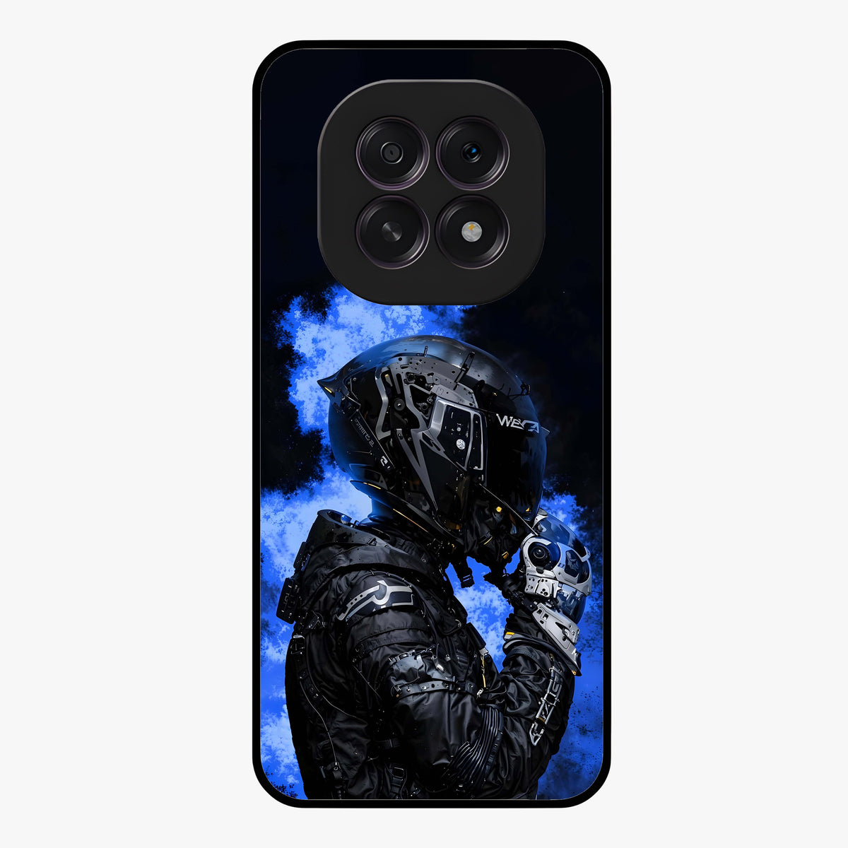 Cyber Sentinel Protocol Glass Case showing flat back view with futuristic cyber themed artwork and glossy glass finish.