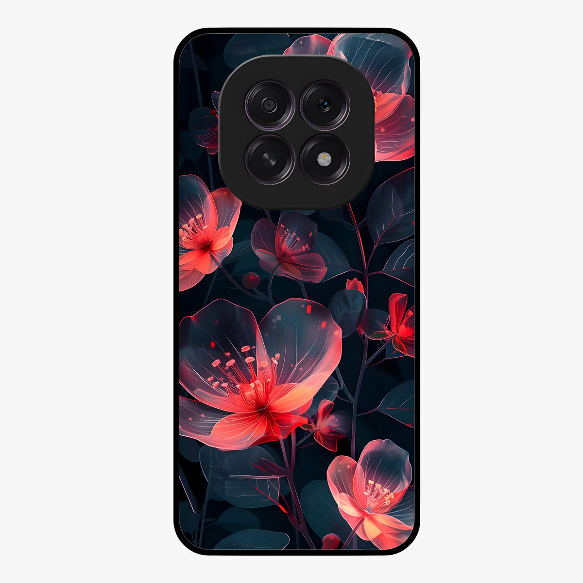 Dark Shade of Flower Glass Case showing flat back view with elegant dark floral artwork and glossy glass finish.