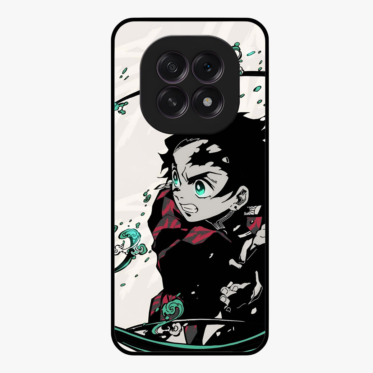 Demon Slayer Glass Case showing flat back view with bold anime inspired artwork and glossy glass finish.