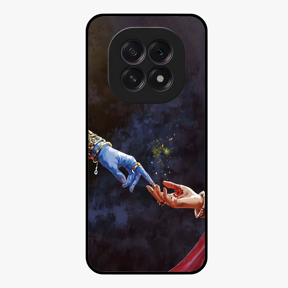 Divine Touch Eternal Glass Case showing flat back view with spiritual themed artwork and glossy glass finish.