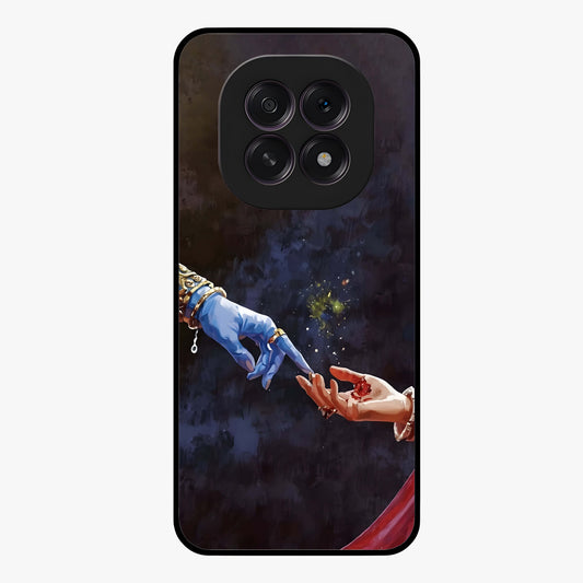 Divine Touch Eternal Glass Case showing flat back view with spiritual themed artwork and glossy glass finish.