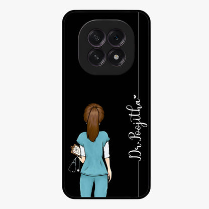 Doctor Pattern Custom Name Glass Case showing flat back view with medical themed pattern and personalized name design.