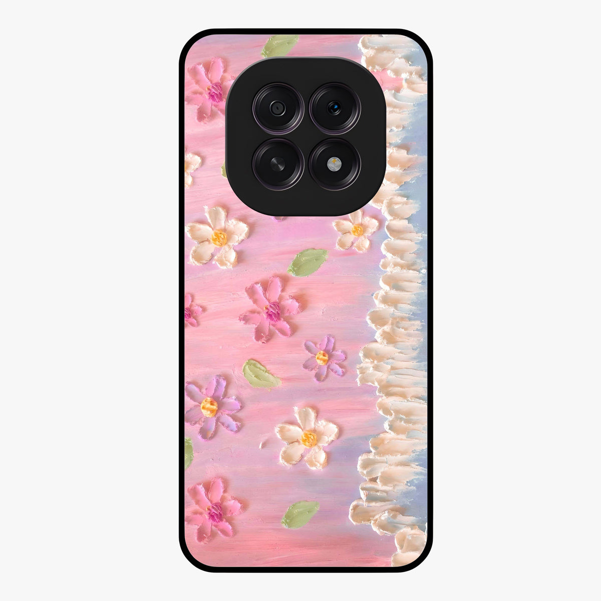 Dreamy Painted Garden Glass Case showing flat back view with artistic painted floral garden artwork and glossy glass finish.