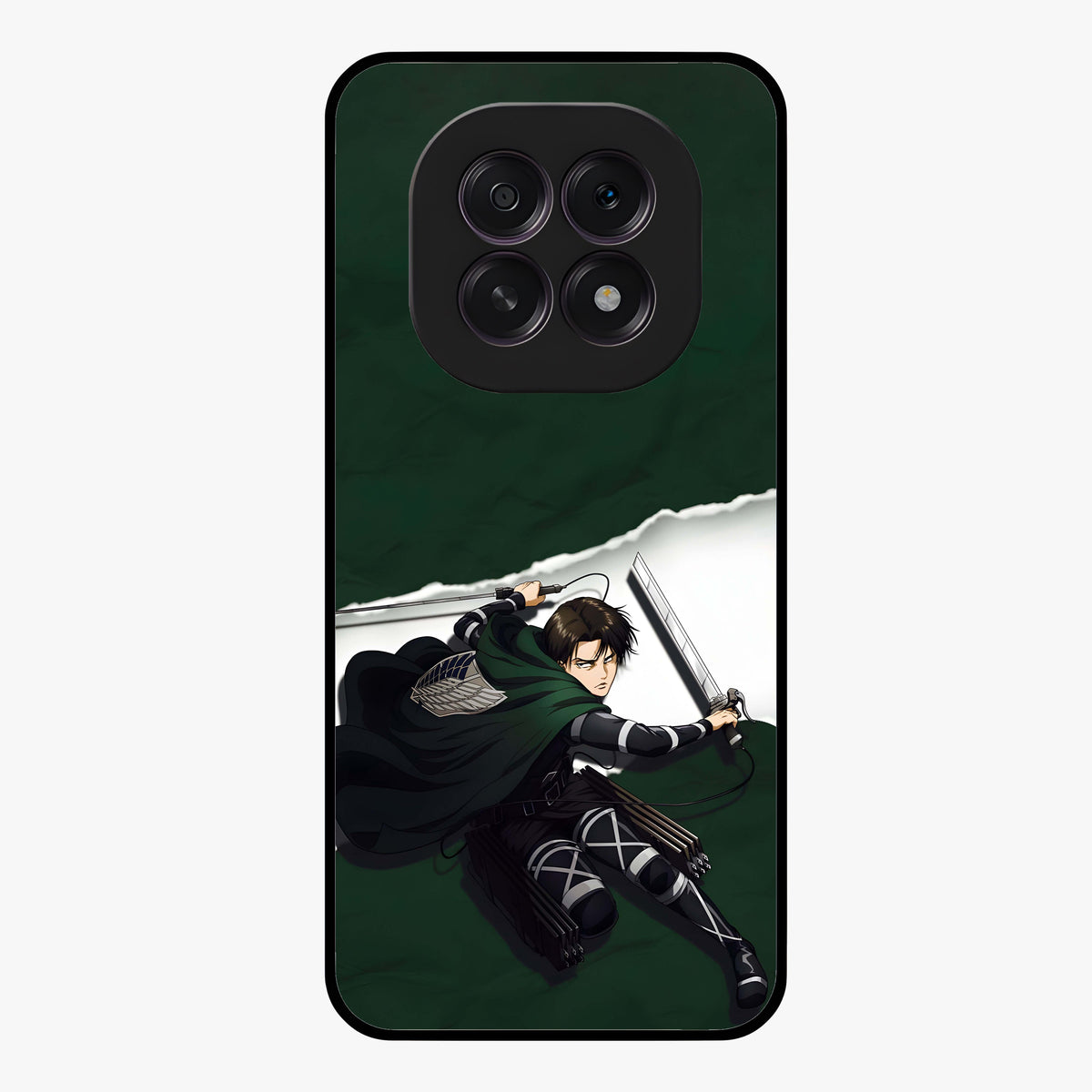 Emerald War Vanguard Glass Case showing flat back view with powerful warrior themed artwork and glossy glass finish.