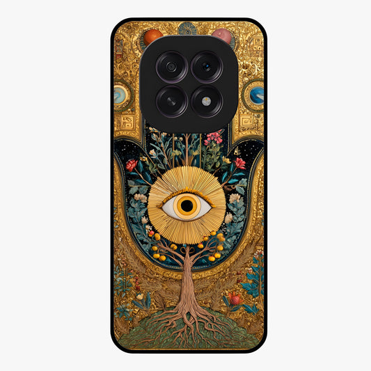 Ethereal Evil Eye Glass Case showing flat back view with mystical evil eye artwork and glossy glass finish.