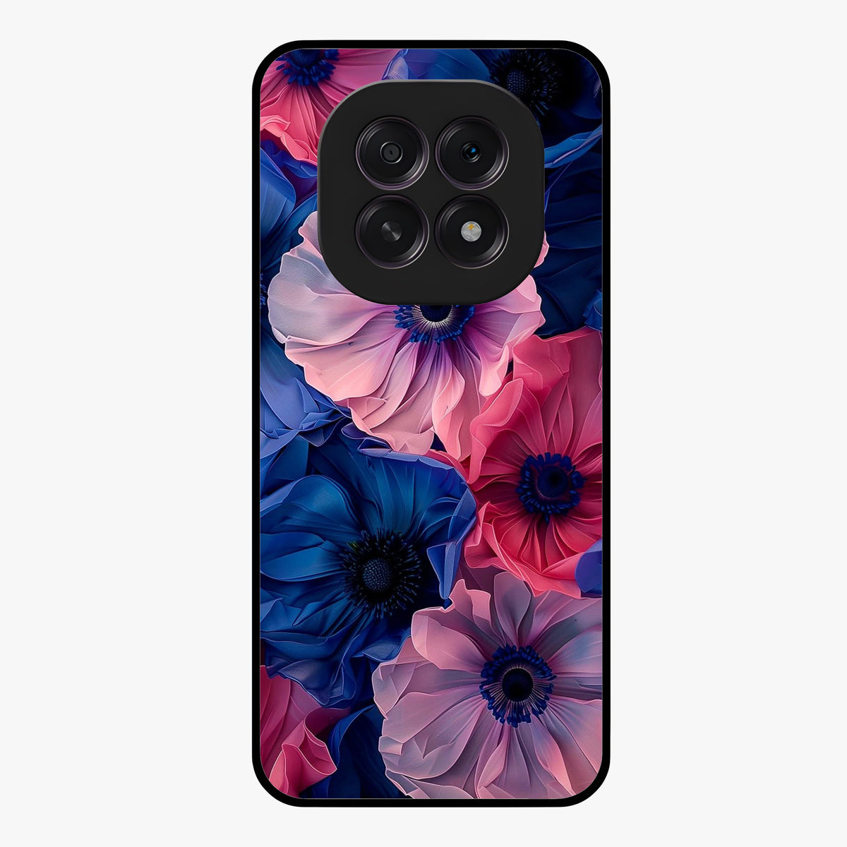 Flower Paper Art Pattern Glass Case showing flat back view with paper cut style floral artwork and glossy glass finish.