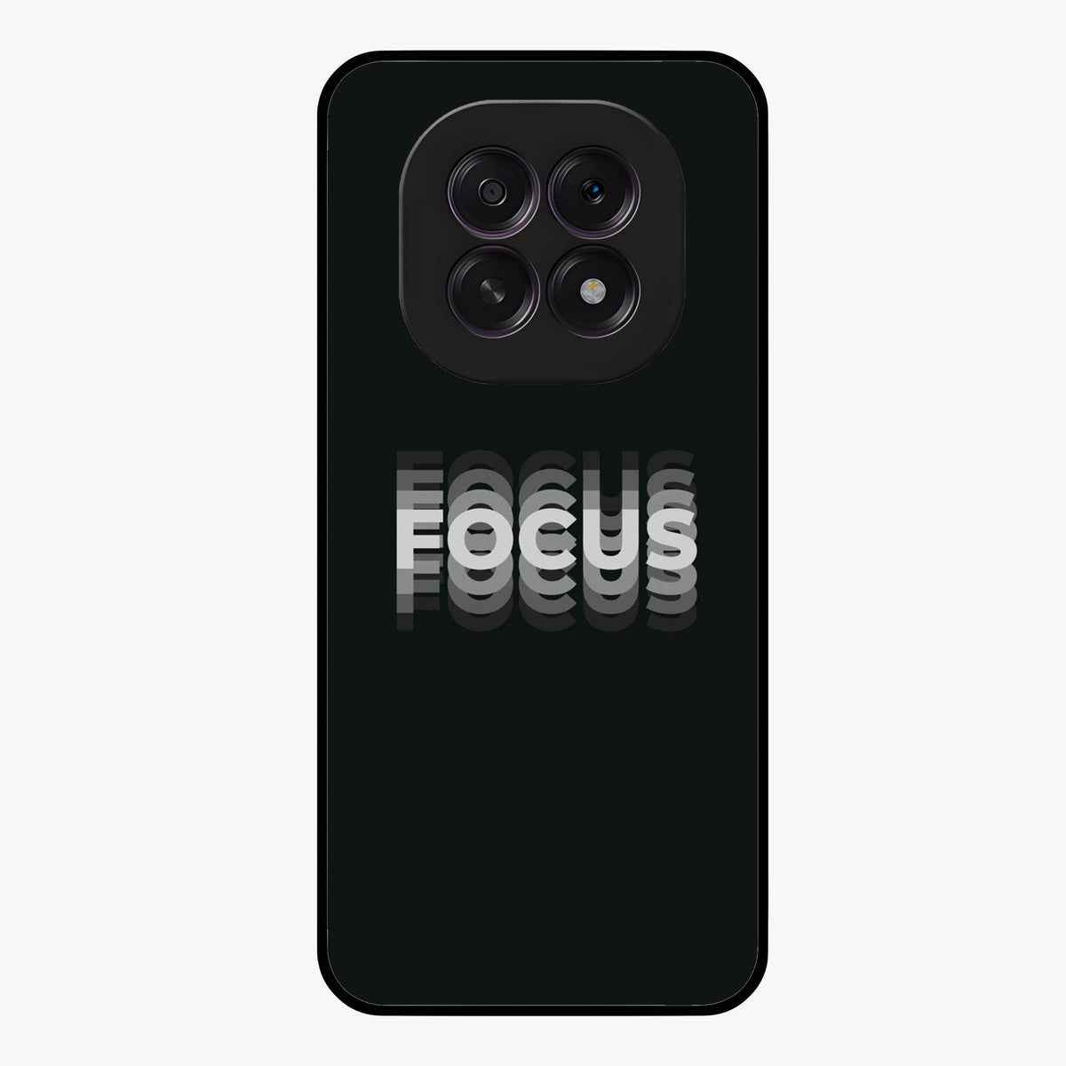 Focus Mode On Glass Case showing flat back view with bold motivational typography design and glossy glass finish.