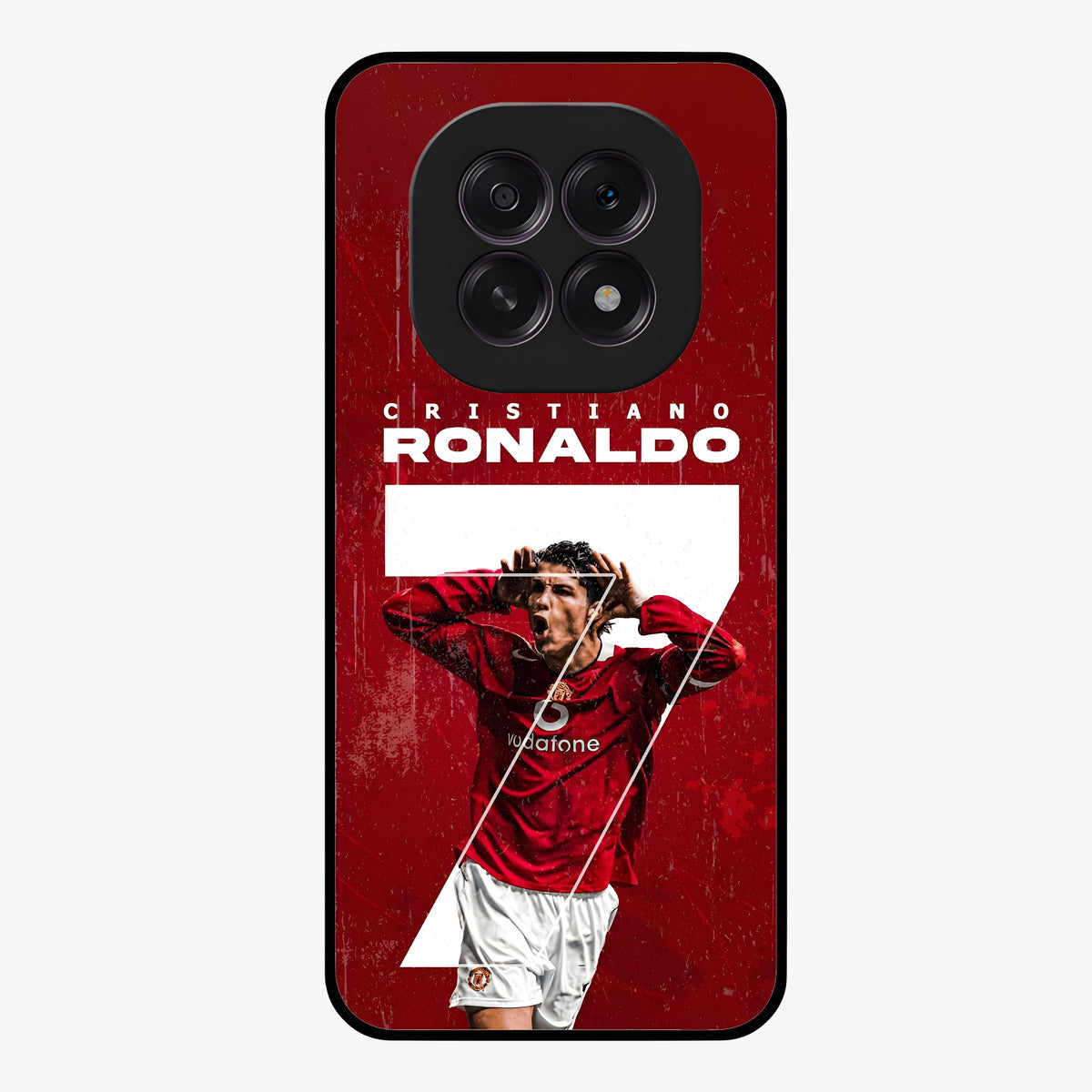 Goal Celebration Legacy Glass Case showing flat back view with football celebration inspired artwork and glossy glass finish.