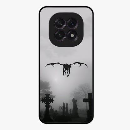 Graveyard Shadow Descent Glass Case showing flat back view with dark graveyard themed artwork and glossy glass finish.