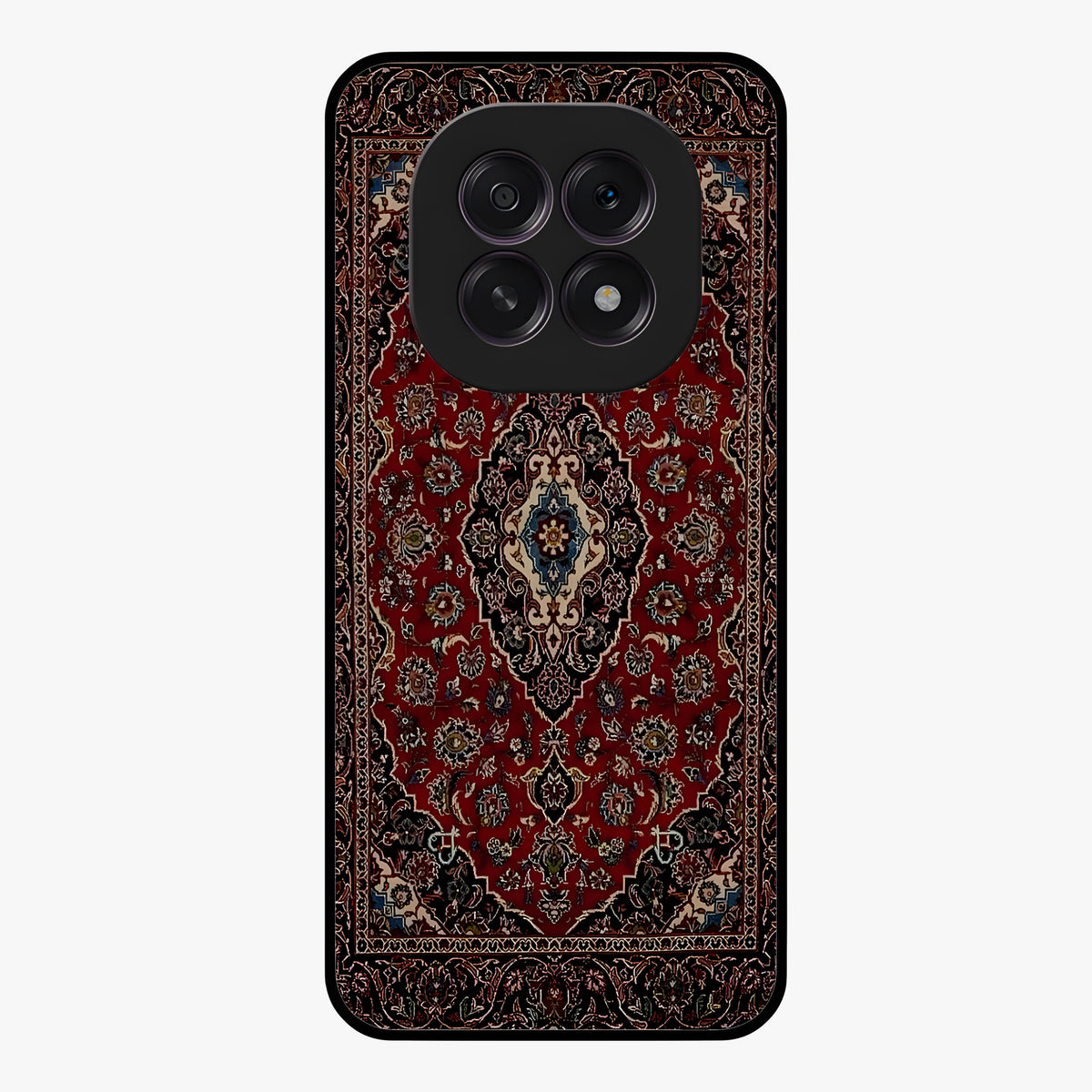 Heritage Carpet Royale Glass Case showing flat back view with ornate Persian carpet inspired pattern and glossy glass finish.