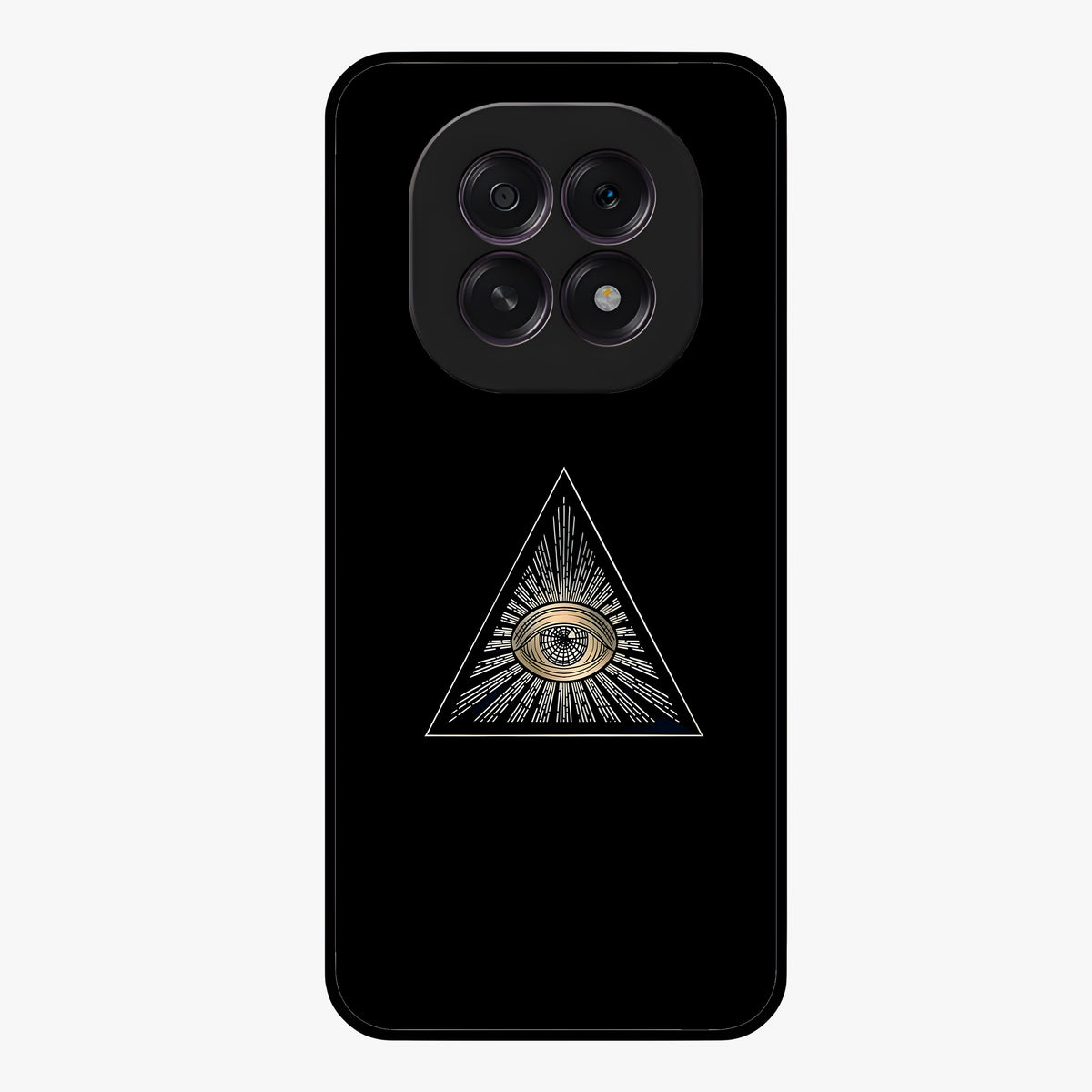 Illuminati Evil Glass Case showing flat back view with mysterious illuminati symbol artwork and glossy glass finish.