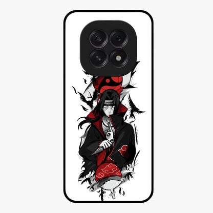 Itachi Sharingan Glass Case showing flat back view with powerful anime eye artwork and glossy glass finish.