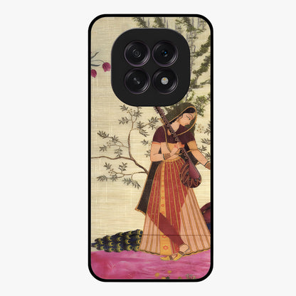 Lady With Veena Art Glass Case showing flat back view with elegant woman playing veena artwork and glossy glass finish.