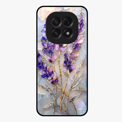 Lavender Dream Glow Glass Case showing flat back view with glowing lavender aesthetic artwork and glossy glass finish.