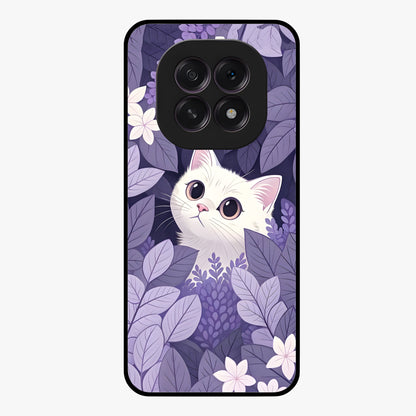 Lilac Hide Peek Cat Glass Case showing flat back view with cute peeking cat artwork and glossy glass finish.