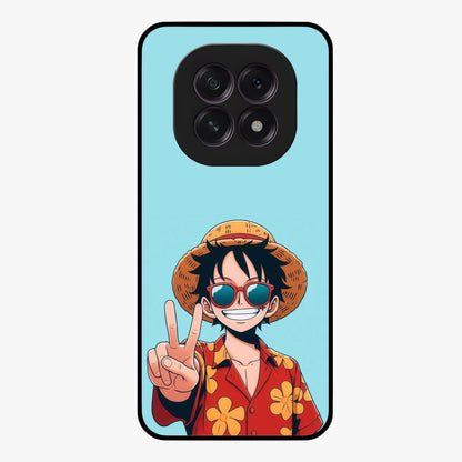 Luffy Summer Anime Vibe Glass Case showing flat back view with vibrant anime character artwork and glossy glass finish.