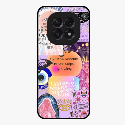 Manifestation Collage Glass Case showing flat back view with motivational collage artwork and glossy glass finish.