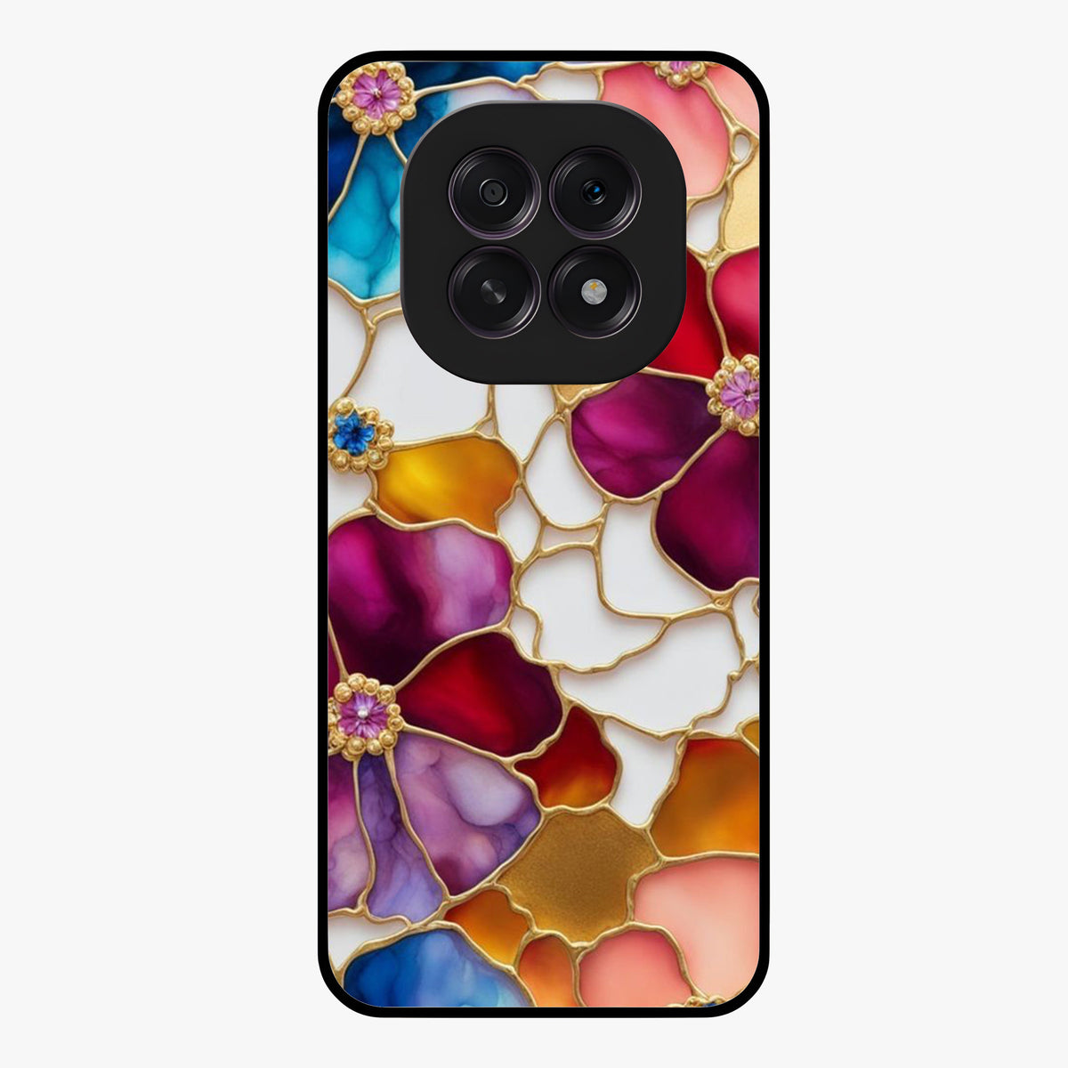 Marble Flower Pattern Glass Case showing flat back view with marble texture floral artwork and glossy glass finish.