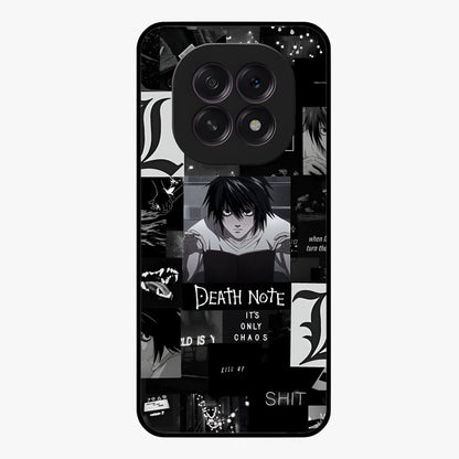 Midnight Chaos Mind Glass Case showing flat back view with abstract dark themed artwork and glossy glass finish.