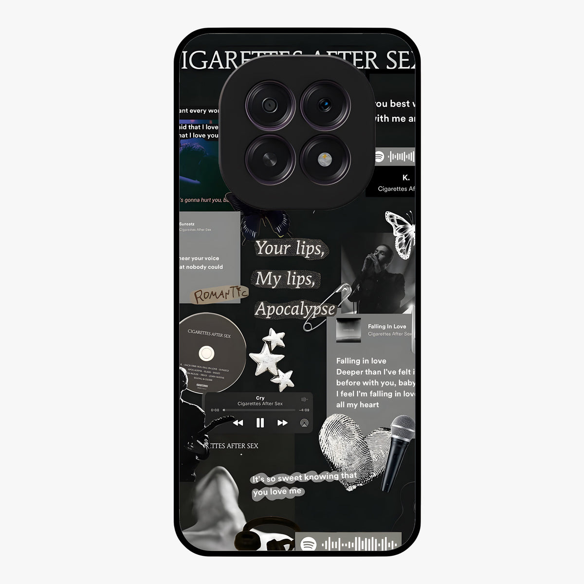 Midnight Love Echo Glass Case showing flat back view with romantic midnight themed artwork and glossy glass finish.