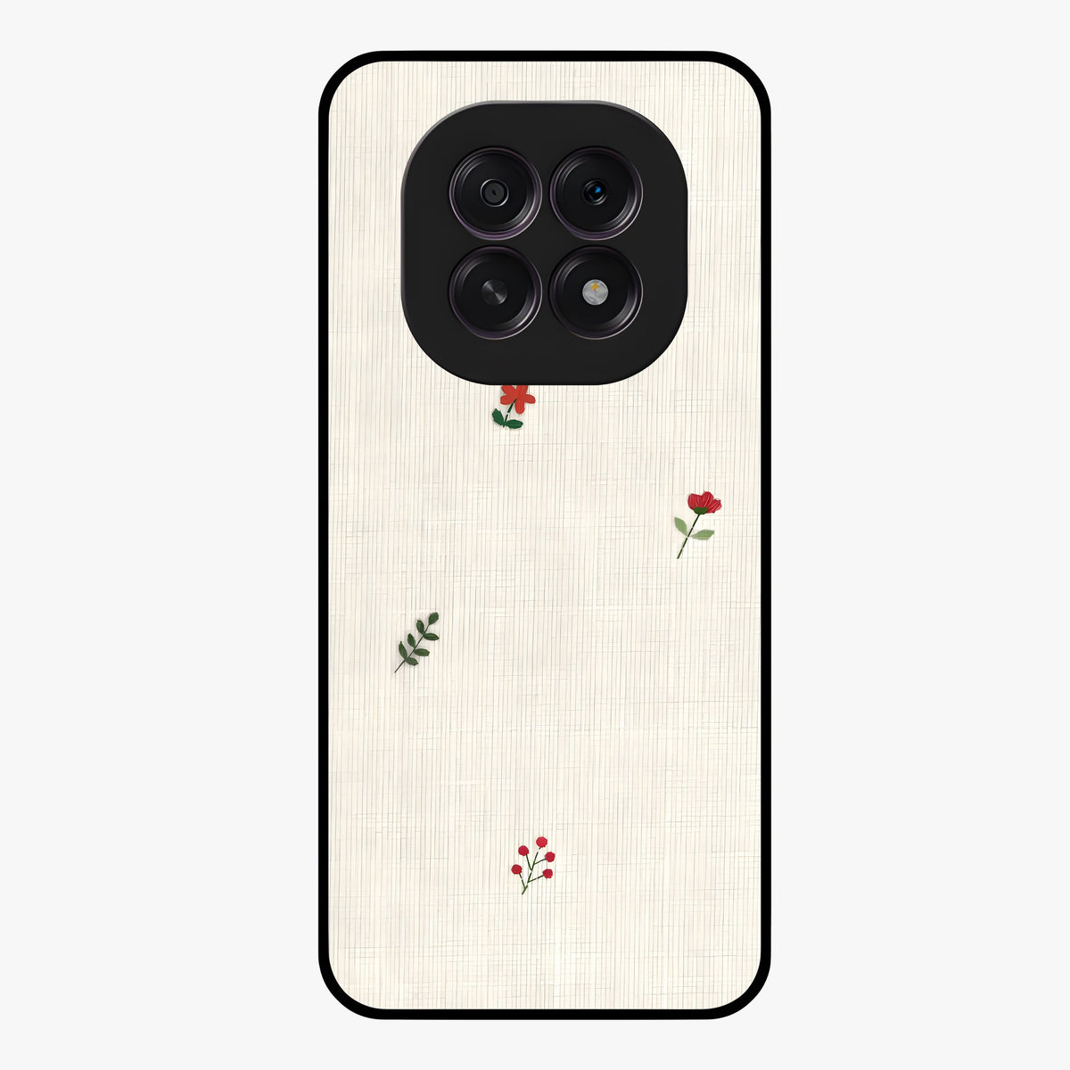Minimal Petal Whispers Glass Case showing flat back view with soft minimal floral artwork and glossy glass finish.