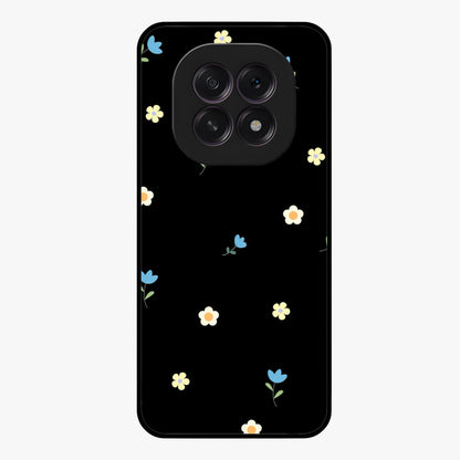 Minimalistic Blue With White Flower Pattern Glass Case showing flat back view with blue background and white flower pattern and glossy glass finish.