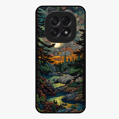 Moonlight Forest Dream Glass Case showing flat back view with mystical forest moonlight artwork and glossy glass finish.