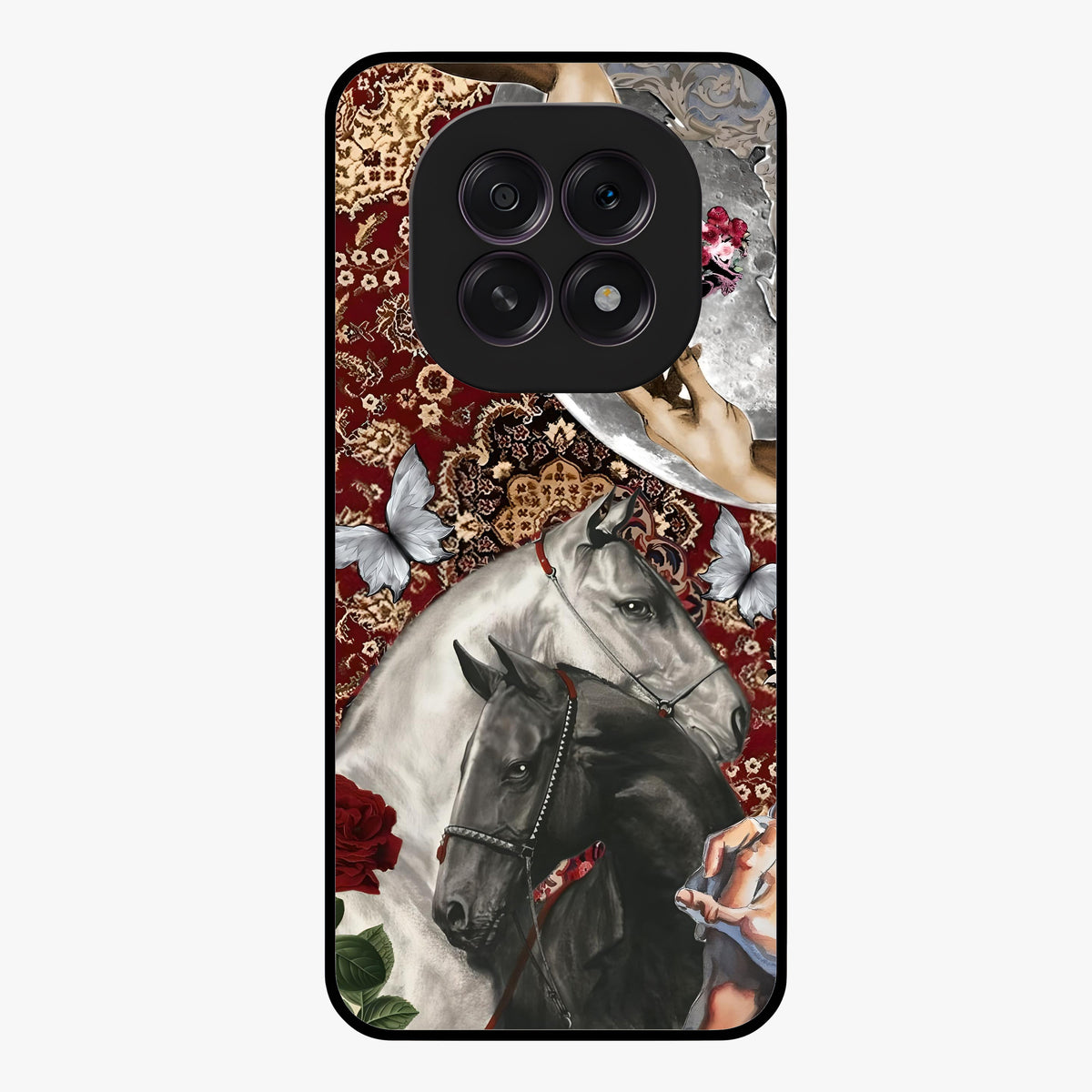 Moonlit Royal Stallion Glass Case showing flat back view with majestic horse under moonlight artwork and glossy glass finish.