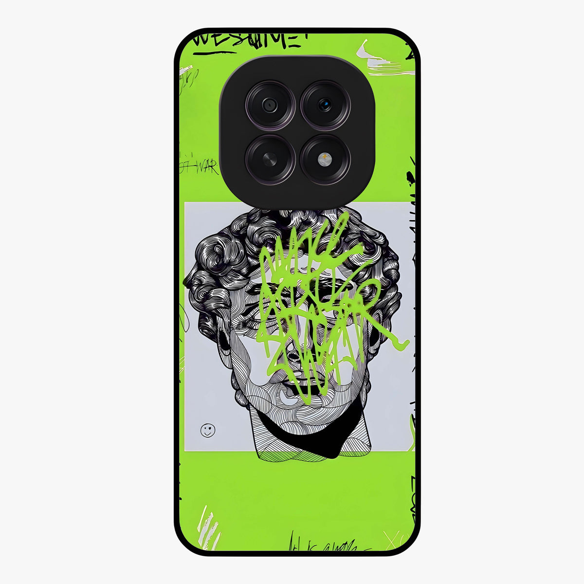 Neo Graffiti Rebellion Glass Case showing flat back view with vibrant graffiti artwork and glossy glass finish.
