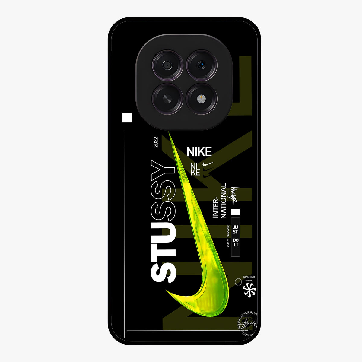 Neon Street Edition Glass Case showing flat back view with neon street style artwork and glossy glass finish.